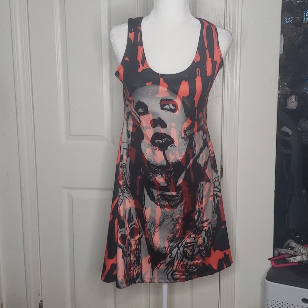 Marilyn Manson Black and Red Graphic Midi Dress